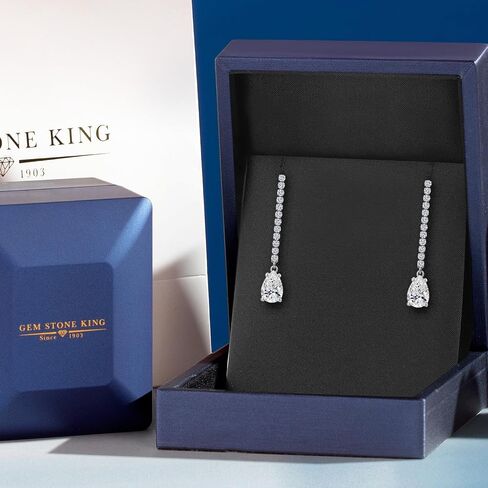 Gem Stone King 1.82 Cttw 14K White Gold White Lab Grown Diamond Long Liner Dangle Teardrop Earrings for Women | Pear Shape 8X5MM | F-G Color | VS1 Clarity | White Gold Chain Drop Earring in Saudi Arabia