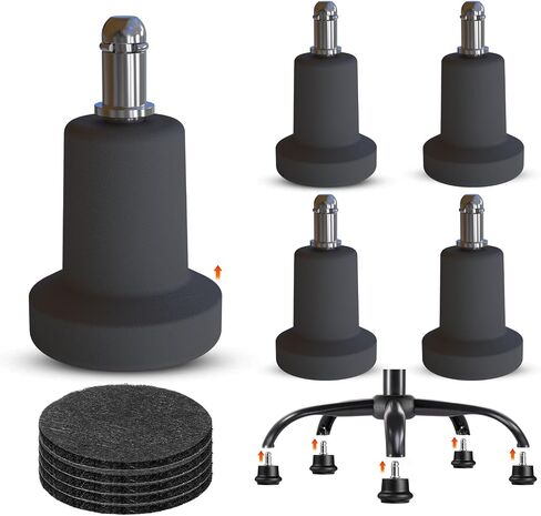 Bell Glides Replacement Office Chair Swivel Caster Wheels to Fixed Stationary Castors,with Separate Self Adhesive Felt Pads for Carpet,Desk Chair Feet Wheel Stopper, Black 5 Pcs (Bell Glides B) in Kuwait