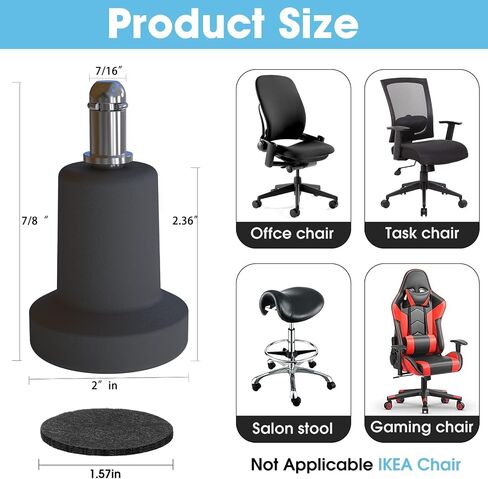 Bell Glides Replacement Office Chair Swivel Caster Wheels to Fixed Stationary Castors,with Separate Self Adhesive Felt Pads for Carpet,Desk Chair Feet Wheel Stopper, Black 5 Pcs (Bell Glides B) in Kuwait