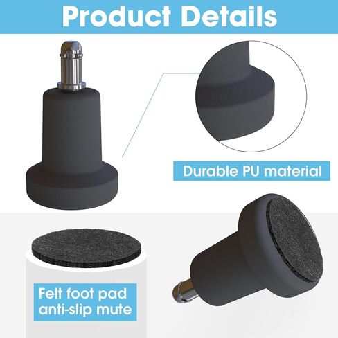 Bell Glides Replacement Office Chair Swivel Caster Wheels to Fixed Stationary Castors,with Separate Self Adhesive Felt Pads for Carpet,Desk Chair Feet Wheel Stopper, Black 5 Pcs (Bell Glides B) in Kuwait