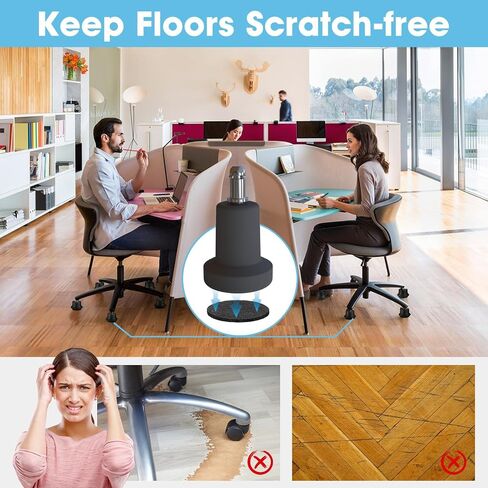 Bell Glides Replacement Office Chair Swivel Caster Wheels to Fixed Stationary Castors,with Separate Self Adhesive Felt Pads for Carpet,Desk Chair Feet Wheel Stopper, Black 5 Pcs (Bell Glides B) in Kuwait