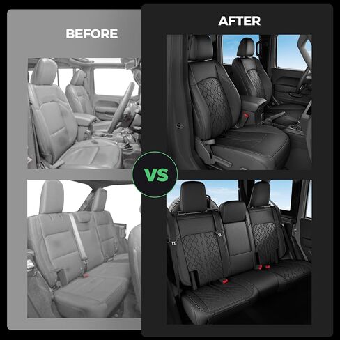 لأغطية مقعد Jeep Wrangler JL 4 DR بدون حامل كأس خلفي 2018 2019 2020 2021 2022 2023 2024 2025 ، أغطية مقعد السيارة المخصصة مجموعة كاملة ، واقي مقعد جلدي مقاوم للماء ، بلاكريد in Kuwait