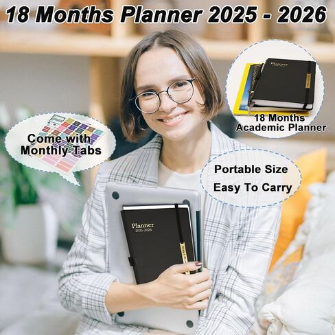 مخطط شهري 2025-2026 (7.4 بوصة × 9.6 بوصة)، تقويم 2025 لمدة 18 شهرًا من يناير 2025 إلى يونيو 2026، مخطط أكاديمي مع علامات تبويب شهرية وجيب، مثالي للمدرسة والعمل، ورق سميك 120 جرامًا للمتر المربع، أسود in Saudi Arabia