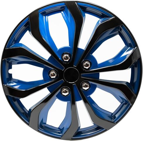 مجموعة Hubcaps 16 بوصة من 4 - تصميم أزرق أسود فاخر وأسود 16 " - غطاء عجلات متين وموثوق in Saudi Arabia