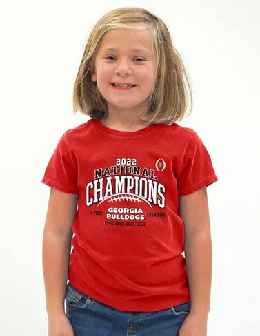Blue 84 Unisex Kid's NCAA Officially Licensed Georgia Bulldogs National Champs T-Shirt 2022-2023 Laces Red in Saudi Arabia