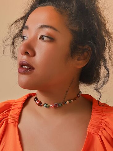 MINACHI Multi Color Beads Necklace, Natural Stone, Pattern Beads, Bohemian Style, Gift Jewelry for Women in Saudi Arabia