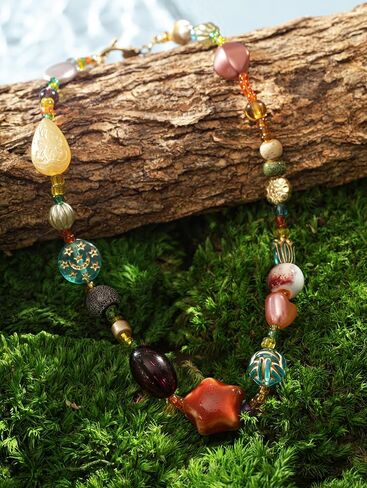 MINACHI Multi Color Beads Necklace, Natural Stone, Pattern Beads, Bohemian Style, Gift Jewelry for Women in Saudi Arabia