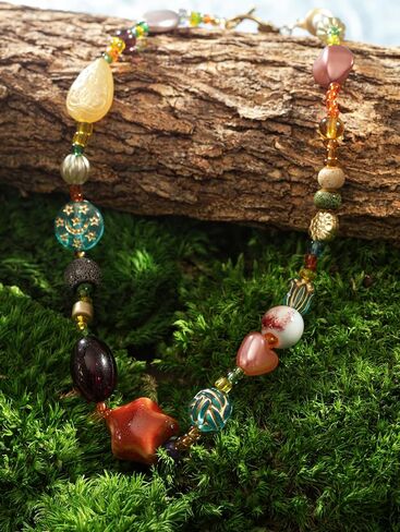 MINACHI Multi Color Beads Necklace, Natural Stone, Pattern Beads, Bohemian Style, Gift Jewelry for Women in Saudi Arabia