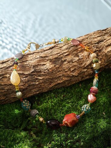 MINACHI Multi Color Beads Necklace, Natural Stone, Pattern Beads, Bohemian Style, Gift Jewelry for Women in Saudi Arabia