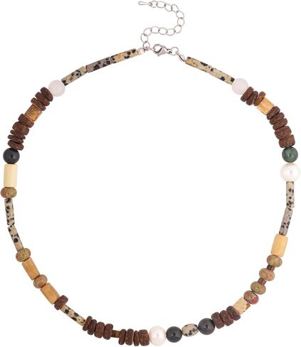 MINACHI Multi Color Beads Necklace, Natural Stone, Pattern Beads, Bohemian Style, Gift Jewelry for Women in Kuwait