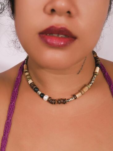 MINACHI Multi Color Beads Necklace, Natural Stone, Pattern Beads, Bohemian Style, Gift Jewelry for Women in Kuwait