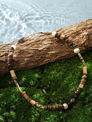 MINACHI Multi Color Beads Necklace, Natural Stone, Pattern Beads, Bohemian Style, Gift Jewelry for Women in Kuwait