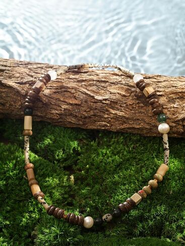 MINACHI Multi Color Beads Necklace, Natural Stone, Pattern Beads, Bohemian Style, Gift Jewelry for Women in Kuwait