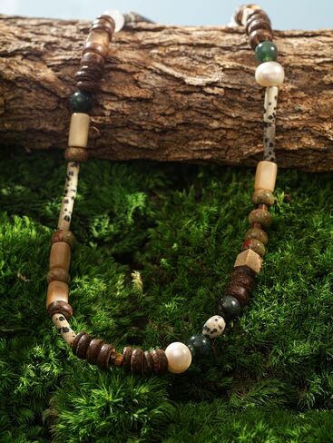 MINACHI Multi Color Beads Necklace, Natural Stone, Pattern Beads, Bohemian Style, Gift Jewelry for Women in Kuwait