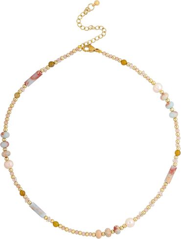MINACHI Multi Color Beads Necklace, Natural Stone, Pattern Beads, Bohemian Style, Gift Jewelry for Women in Kuwait