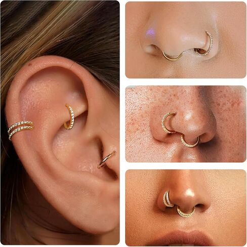 3pcs حلقات الأنف أطواق للنساء - 14K الذهب مطلي 316L من الصلب الجراحي خواتم مزدوجة الأنف خواتم hypoallergenic 18g مفصلية تشيك توليفشيغية مجوهر in Kuwait