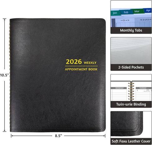 Appointment Book 2025 - Appointment Planner with Weekly ＆ Monthly Spread, January - December, 8.5’’ x 10.5’’, Large, 15 Minute Increments, 2025 Daily Planner with Pockets, Tabs, Flexible Soft Cover in Kuwait