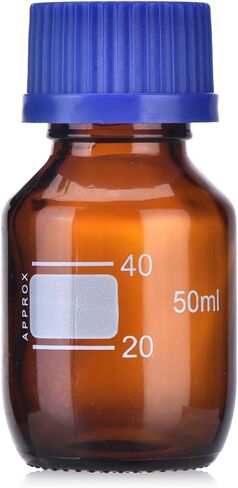 10 Packs Reagent Media Storage Bottles, 25ml Borosilicate Glass Graduated Round Bottles with GL25 Blue Screw Cap for Lab Water Reagent Liquids (Amber, 25ML) in Saudi Arabia