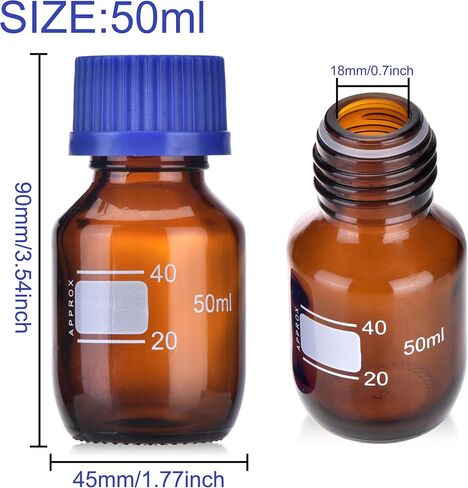 10 Packs Reagent Media Storage Bottles, 25ml Borosilicate Glass Graduated Round Bottles with GL25 Blue Screw Cap for Lab Water Reagent Liquids (Amber, 25ML) in Saudi Arabia