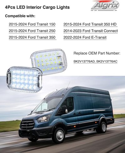 4pcs LED LED أضواء الشحن الداخلية مساحة الحمل مساحة مصابيح القبة البديل لعام 2014-2024 فورد ترانزيت 150 250 350 350 HD Van Transit Connect ، LED White 6000K Cabin Caboun in Kuwait