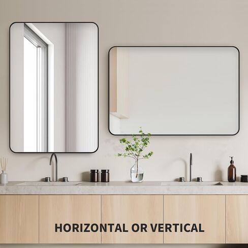 Black Bathroom Mirror,Rectangle 20 x 30 Inch Vanity Wall Mirror,Modern Mirror for Wall,Wood Rectangular Mirror for Bedroom Living Room Entryway in Saudi Arabia