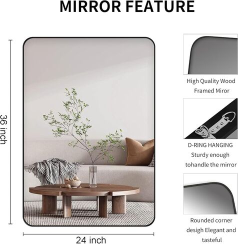 Black Bathroom Mirror,Rectangle 20 x 30 Inch Vanity Wall Mirror,Modern Mirror for Wall,Wood Rectangular Mirror for Bedroom Living Room Entryway in Saudi Arabia