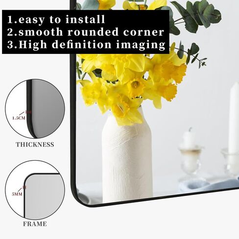 Black Bathroom Mirror,Rectangle 20 x 30 Inch Vanity Wall Mirror,Modern Mirror for Wall,Wood Rectangular Mirror for Bedroom Living Room Entryway in Saudi Arabia