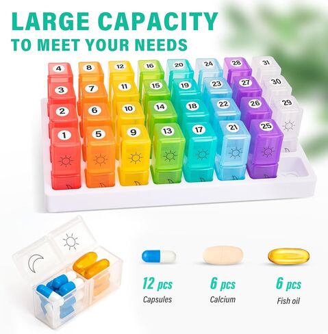 منظم حبوب منع الحمل الشهري مرتين في اليوم ، صندوق حبوب منع الحمل لمدة 31 يومًا بعد PM مع قاطع حبوب منع الحمل وحقيبة حبوب منع الحمل ، وحالات حبوب منع الحمل الناعمة المحمولة مع ملصقات أسبوعية ، وأدوية مريحة وتتبع الفيتامينات in Kuwait