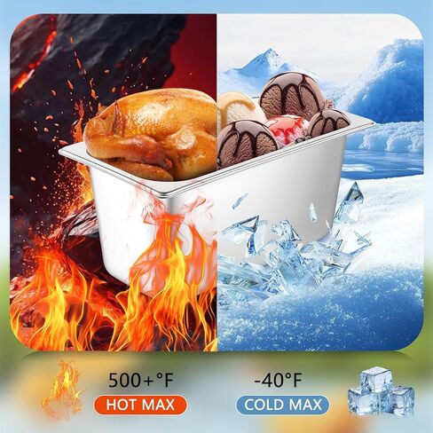 6 Set Hotel Pan 1/6 Size 6 Inch Deep Stainless Steam Table Pans with Lids Stackable Commercial Anti Jam Metal Steam Tray Catering Food Storage Steel Pan for Hotel Restaurant Buffet Party Supplies in Kuwait