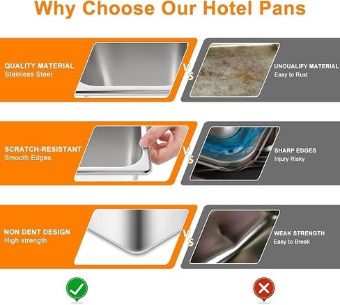 6 Set Hotel Pan 1/6 Size 6 Inch Deep Stainless Steam Table Pans with Lids Stackable Commercial Anti Jam Metal Steam Tray Catering Food Storage Steel Pan for Hotel Restaurant Buffet Party Supplies in Kuwait