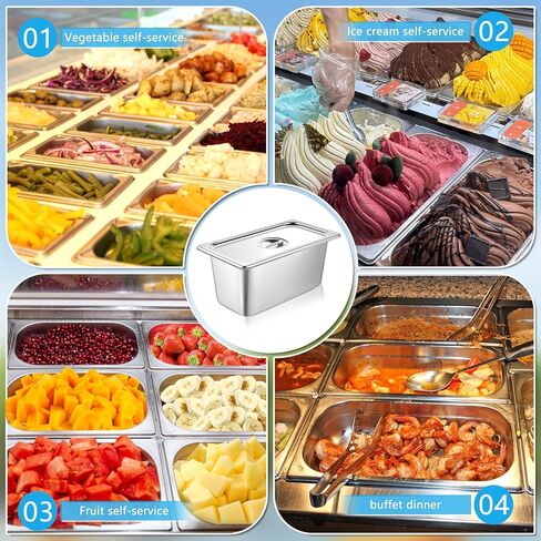 6 Set Hotel Pan 1/6 Size 6 Inch Deep Stainless Steam Table Pans with Lids Stackable Commercial Anti Jam Metal Steam Tray Catering Food Storage Steel Pan for Hotel Restaurant Buffet Party Supplies in Kuwait