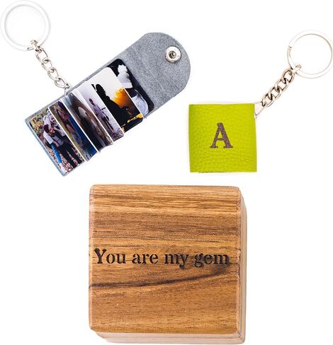 Personalized Leather Photo Album Keychain with Keepsake Box, Custom Engraved Wedding Gift for Couples, Bridesmaids in Saudi Arabia