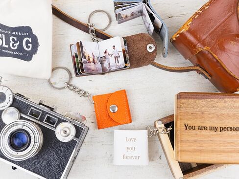 Personalized Leather Photo Album Keychain with Keepsake Box, Custom Engraved Wedding Gift for Couples, Bridesmaids in Saudi Arabia