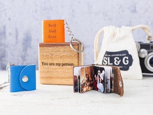 Personalized Leather Photo Album Keychain with Keepsake Box, Custom Engraved Wedding Gift for Couples, Bridesmaids in Saudi Arabia