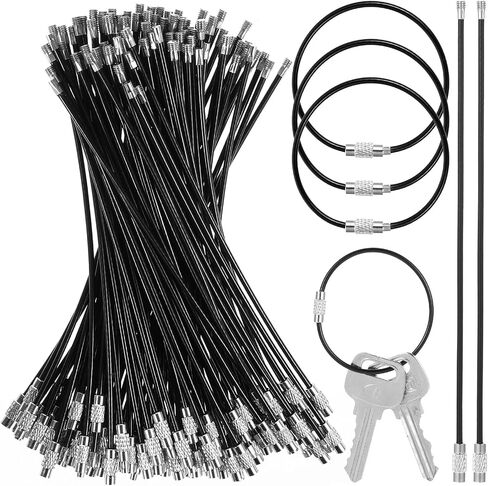 120 Pack Wire Keychain Cable, 6 Inches Stainless Steel Wire Ring, 2mm Loops Cable Key Ring, Key Chain Rings, Coated Heavy Duty Luggage Tags Loops for Hanging Keyring Keys Tag Keepers Black in Saudi Arabia