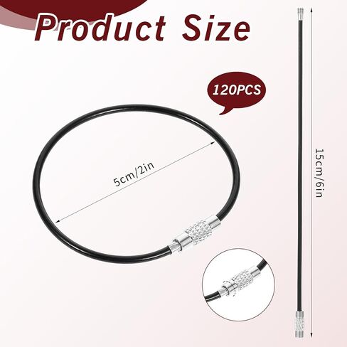 120 Pack Wire Keychain Cable, 6 Inches Stainless Steel Wire Ring, 2mm Loops Cable Key Ring, Key Chain Rings, Coated Heavy Duty Luggage Tags Loops for Hanging Keyring Keys Tag Keepers Black in Saudi Arabia