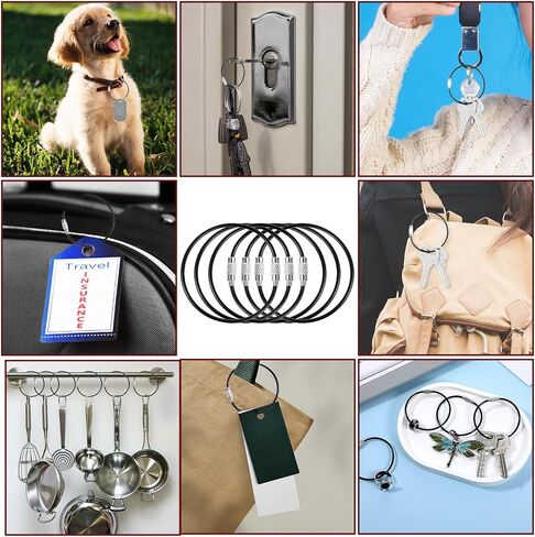 120 Pack Wire Keychain Cable, 6 Inches Stainless Steel Wire Ring, 2mm Loops Cable Key Ring, Key Chain Rings, Coated Heavy Duty Luggage Tags Loops for Hanging Keyring Keys Tag Keepers Black in Saudi Arabia