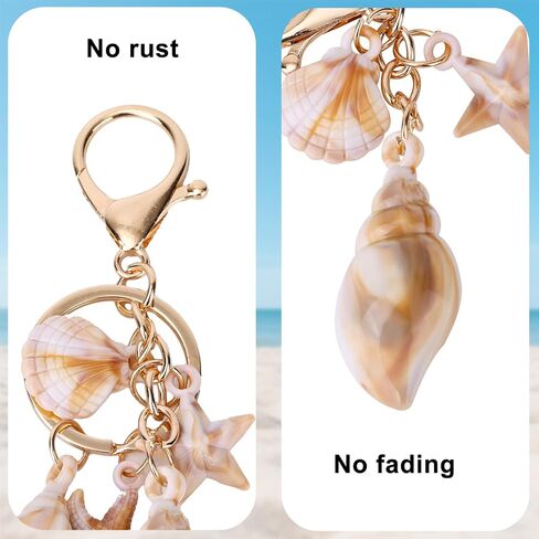 BOXOB Seashell Keychain, Beach Themed Bag Charm Cute Conch Starfish Shell Pendant Key Chain Ocean Key Ring Accessory Gift for Women Summer Holiday Beach Party Jewelry in Saudi Arabia