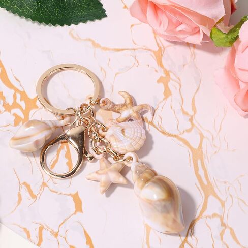 BOXOB Seashell Keychain, Beach Themed Bag Charm Cute Conch Starfish Shell Pendant Key Chain Ocean Key Ring Accessory Gift for Women Summer Holiday Beach Party Jewelry in Saudi Arabia