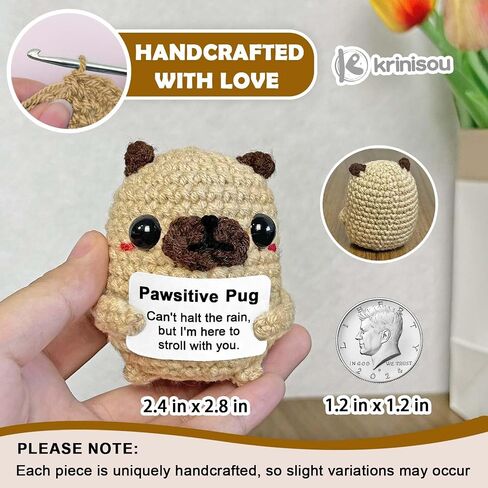 Positive Crochet Dog Gifts, Crocheted Emotional Support Animal, Thoughtful Pug Gifts for Pug Lovers Women Best Friends 1Pc in Saudi Arabia