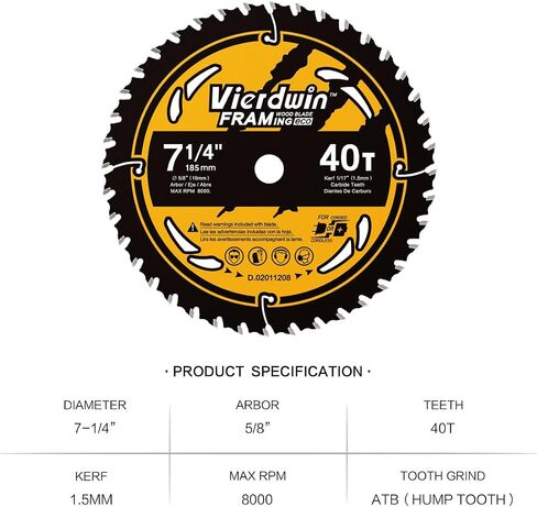 7-1/4 Inch Circular Saw Blade 10-Pack – 40 Teeth, 5/8 Inch Arbor, Precision Wood Cutting Blades for Softwood, Hardwood, Plywood, MDF, and More – Ideal for Circular Saws and Cordless Saws in Saudi Arabia