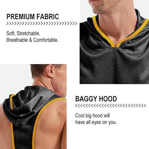 Men's Workout Hooded Tank Tops Bodybuilding Muscle Cut Off T Shirt Sleeveless Gym Hoodies in Kuwait