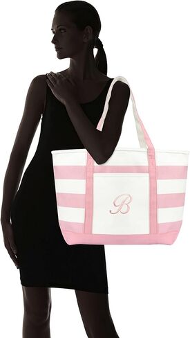 DALIX Striped Beach Bag Tote Bags Satchel Personalized Pink Ballent Letter A - Z in Saudi Arabia