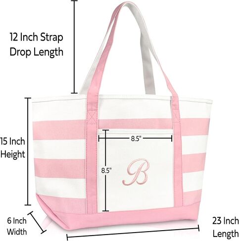 DALIX Striped Beach Bag Tote Bags Satchel Personalized Pink Ballent Letter A - Z in Saudi Arabia