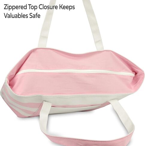 DALIX Striped Beach Bag Tote Bags Satchel Personalized Pink Ballent Letter A - Z in Saudi Arabia