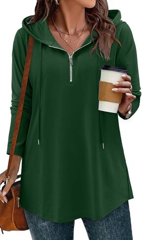 BETTE BOUTIK Womens Quarter Zip Tunic Hoodies Pullover Long Hooded Sweatshirts S-3XL in Kuwait