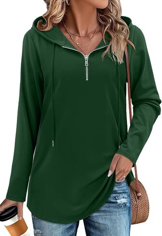 BETTE BOUTIK Womens Quarter Zip Tunic Hoodies Pullover Long Hooded Sweatshirts S-3XL in Kuwait