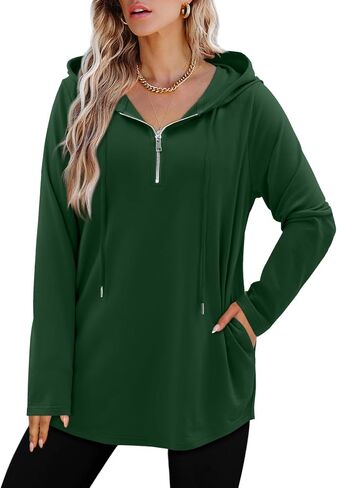BETTE BOUTIK Womens Quarter Zip Tunic Hoodies Pullover Long Hooded Sweatshirts S-3XL in Kuwait