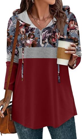 BETTE BOUTIK Womens Quarter Zip Tunic Hoodies Pullover Long Hooded Sweatshirts S-3XL in Kuwait