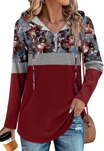 BETTE BOUTIK Womens Quarter Zip Tunic Hoodies Pullover Long Hooded Sweatshirts S-3XL in Kuwait